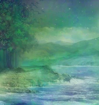 Night forest in mountain Stock Illustration