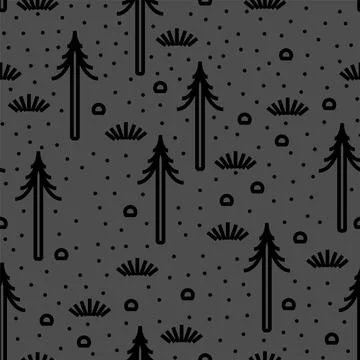 Night forest pattern seamless. Evening thicket background. Vector illustratio Stock Illustration