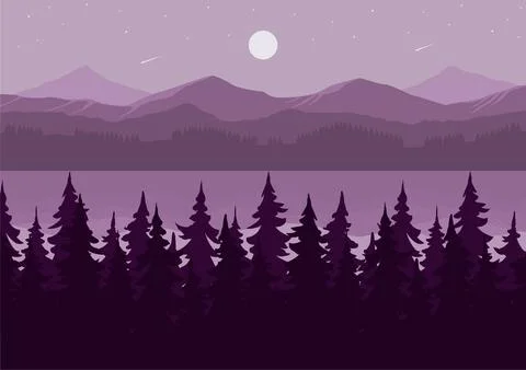 Night forests and lake vector Stock Illustration