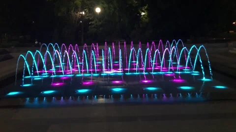 Night fountain with multi-colored lighting Stock Footage 166068374