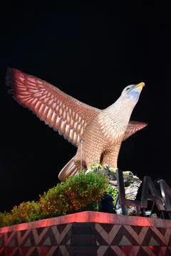 Night front view of Langkawi Eagle Monument Stock Photos