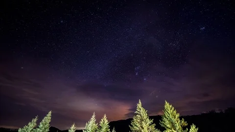 Night full of stars and clouds moving in the mountains - timelapse Stock Footage 75576326