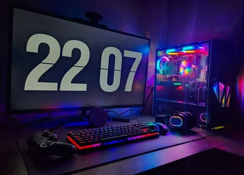 Night gamer setup Stock Photos