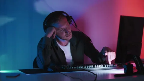 Night gaming typing keyboard pressing button loop Stock Footage 240707592