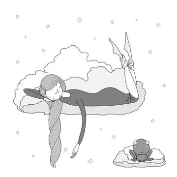 Night girl frog Stock Illustration