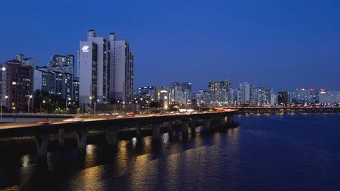 Night Han River Transportation Stock-Footage 106079839