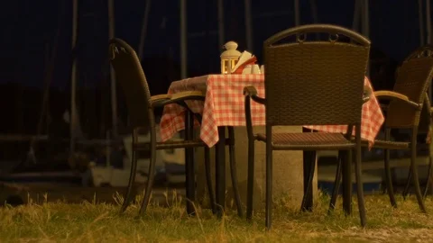Night Harbor Restaurant Table Stock Footage 77351353
