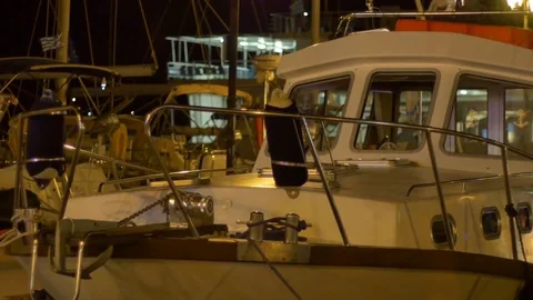 Night Harbor Speedboat Stock Footage 77351189