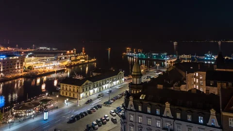Night Harbor Timelapse in Helsingborg Sweden with Ferry Traffic Stock Footage 342468976