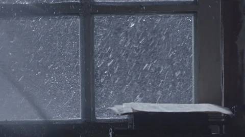 Night heavy rain on the window with thunder lightning . Strong thunderstorm Stock Footage 123774692