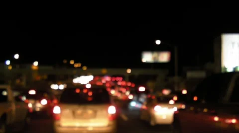 Night Heavy Traffic Out of Focus Stock Footage 7756780