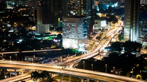 Night High Angle Timelapse of Traffic on Freeway in KL, Malaysia Stock Footage 49766965