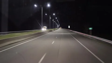Night highway driving view Stock Footage 331199731
