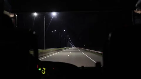 Night highway driving view Stock Footage 331770969