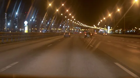 Night highway through the windshield Stock Footage 128699768