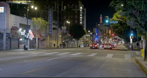 Night, Hollywood Blvd Empty During COVID-19 (Corona Virus), Egyptian Theater 스톡 동영상 129720398