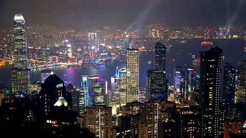 Night Hong Kong and Light Show Stock Footage