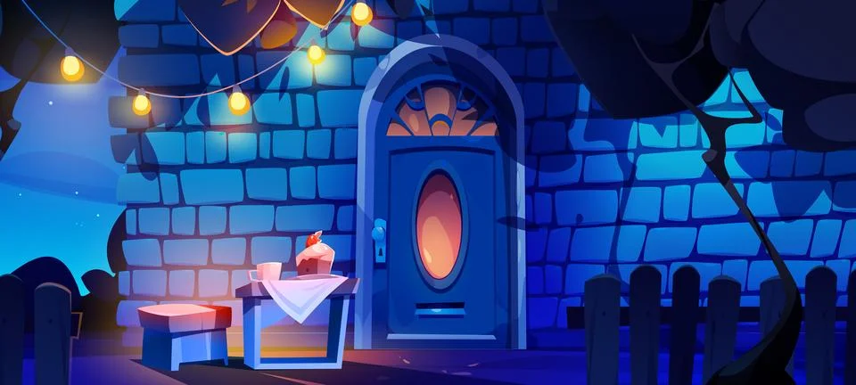 Night house front door vector home wall exterior Ilustración de archivo