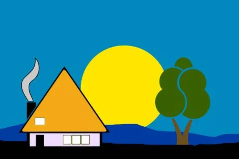 Night house vector in the nature Stock Illustration