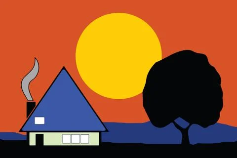 Night house vector in the nature Stock Illustration