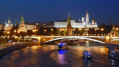 Night hyper lapse of Moscow Kremlin Stock Footage 97712434