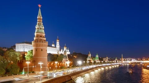Night hyper lapse of Moscow Kremlin Stock Footage 126168109
