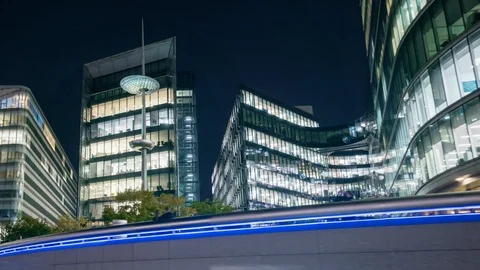 Night hyper lapse, Office building in London, UK Stock Footage 101557522