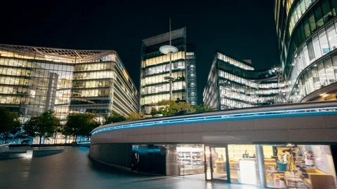 Night hyper lapse, Office building in London, UK Stock Footage 106264376