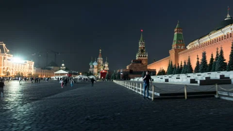 Night hyper lapse of Red Square, Moscow Stock Footage 96314641