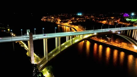 Night Hyperlapse of Arrabida Bridge in Porto - Portugal Stock Footage 224383773