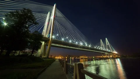 Night Hyperlapse of Big Obukhovsky bridge in Saint-Petersburg 库存影片 84450562
