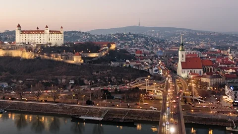 Night hyperlapse of Bratislava old town Video stock 103225234
