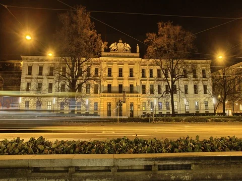 Night Hyperlapse in Brno, night life and transport Stock Footage 72730625