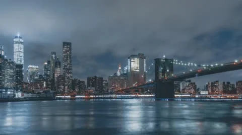 Night Hyperlapse from Brooklyn Bridge Park Stock Footage 68748332