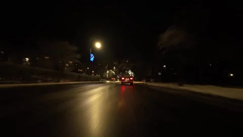 Night hyperlapse drive through Konin streets ending at McDonald’s Stock Footage 327628043