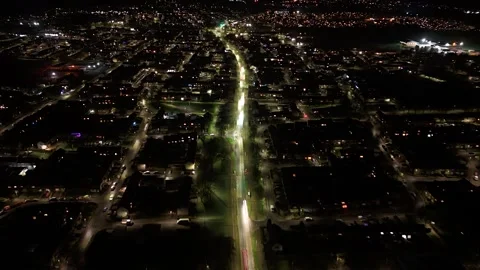 Night Hyperlapse Drone Flight Along South Parks Road in Glenrothes, Scotland Stock Footage 325375154