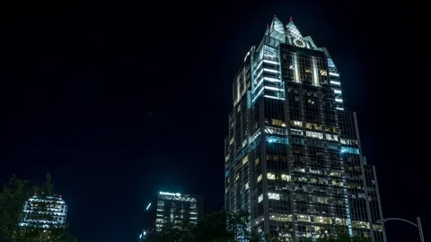 Night Hyperlapse of The Frost Bank Tower on Congress Ave in Austin, Texas Stock Footage 106911770