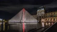 Night Hyperlapse Of The Louvre Pyramid In Paris Stock Footage