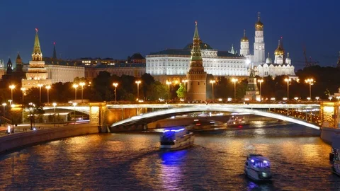 Night hyperlapse of Moscow Kremlin Stock Footage 94445632