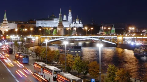 Night hyperlapse of Moscow Kremlin Video stock 104056375