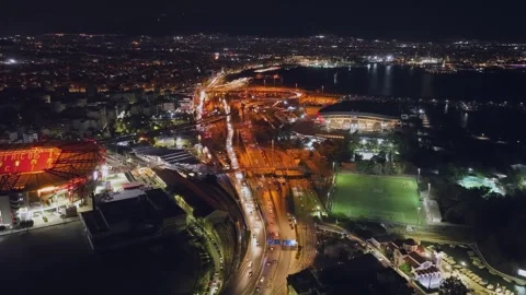 Night Hyperlapse Over Faliro, Athens, Showing SEF and Karaiskakis Stadium Stock-Footage 318911404