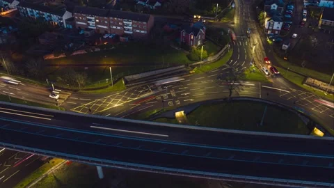 NIGHT in HYPERLAPSE over Penn Inn Flyover and Roundabout in Newton Abbot Stock Footage 226758620