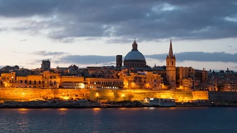 Night hyperlapse of Valletta, Malta Stock Footage 99496955