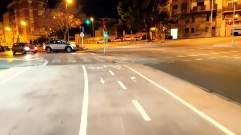 Night Hyperlapse Walking Through Illuminated Street Badalona 17-2-2026 Video stock 329396556