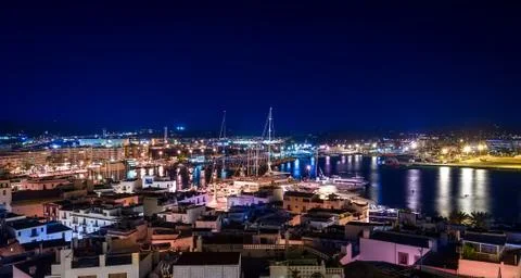 Night Ibiza panorama Stock Photos