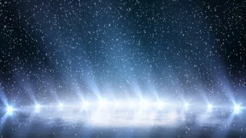 Night ice rink. Winter background with blue lights. Falling snow. Stock Footage 122859157