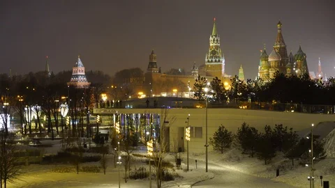 Night illuminated view of the Kremlin Stock Footage 100505375