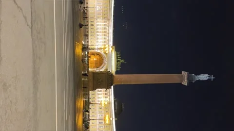 Night illumination of the Alexander Column on Palace Square Stock Footage 270890334