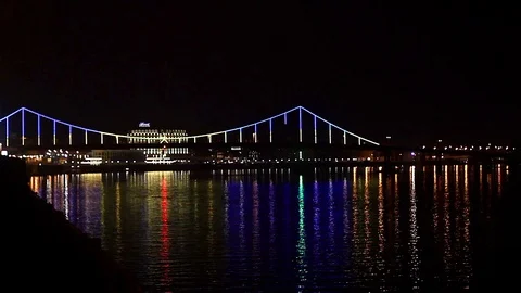 Night illumination on the bridge Stock Footage 94825314