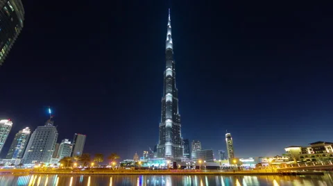 Night illumination dubai world highest building panorama 4k time lapse uae Stock Footage 54124564